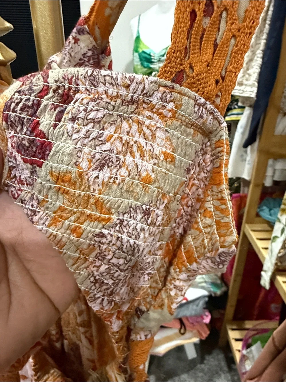 Free People Bali Oletta Romper Lace Ruffle Paisley Tie Back Large Orange purple